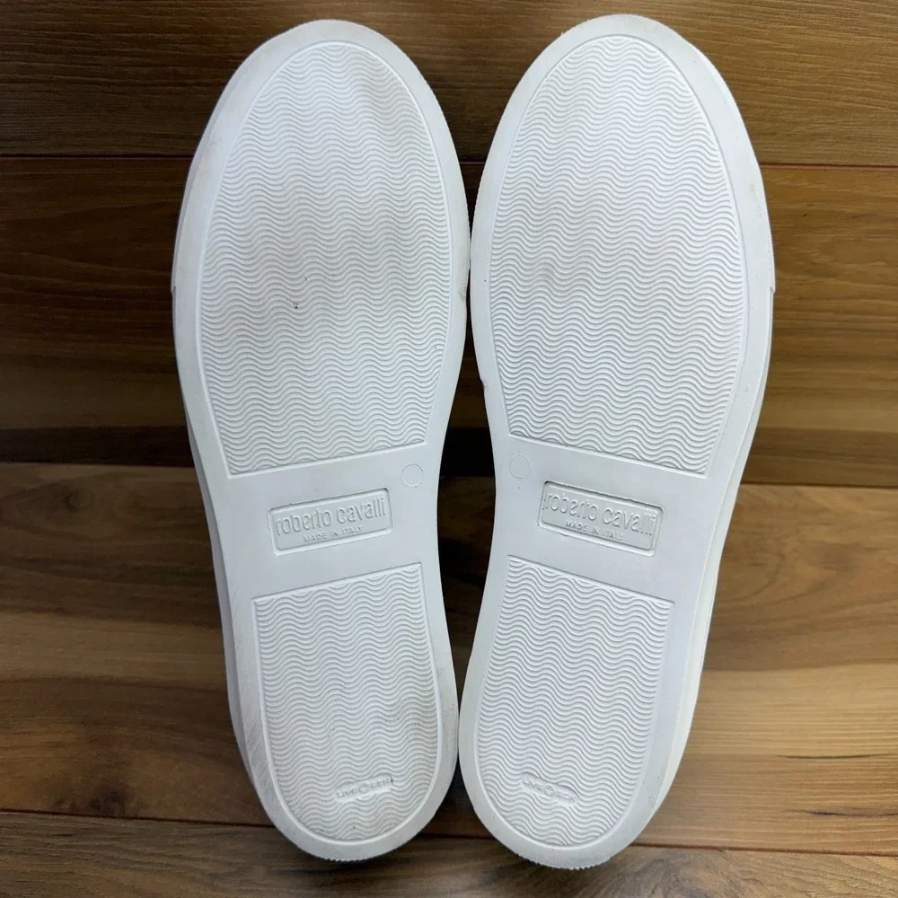 Roberto Cavalli White Green Leather Mens‎ 10 EU 43 Low Top Sneakers Italy